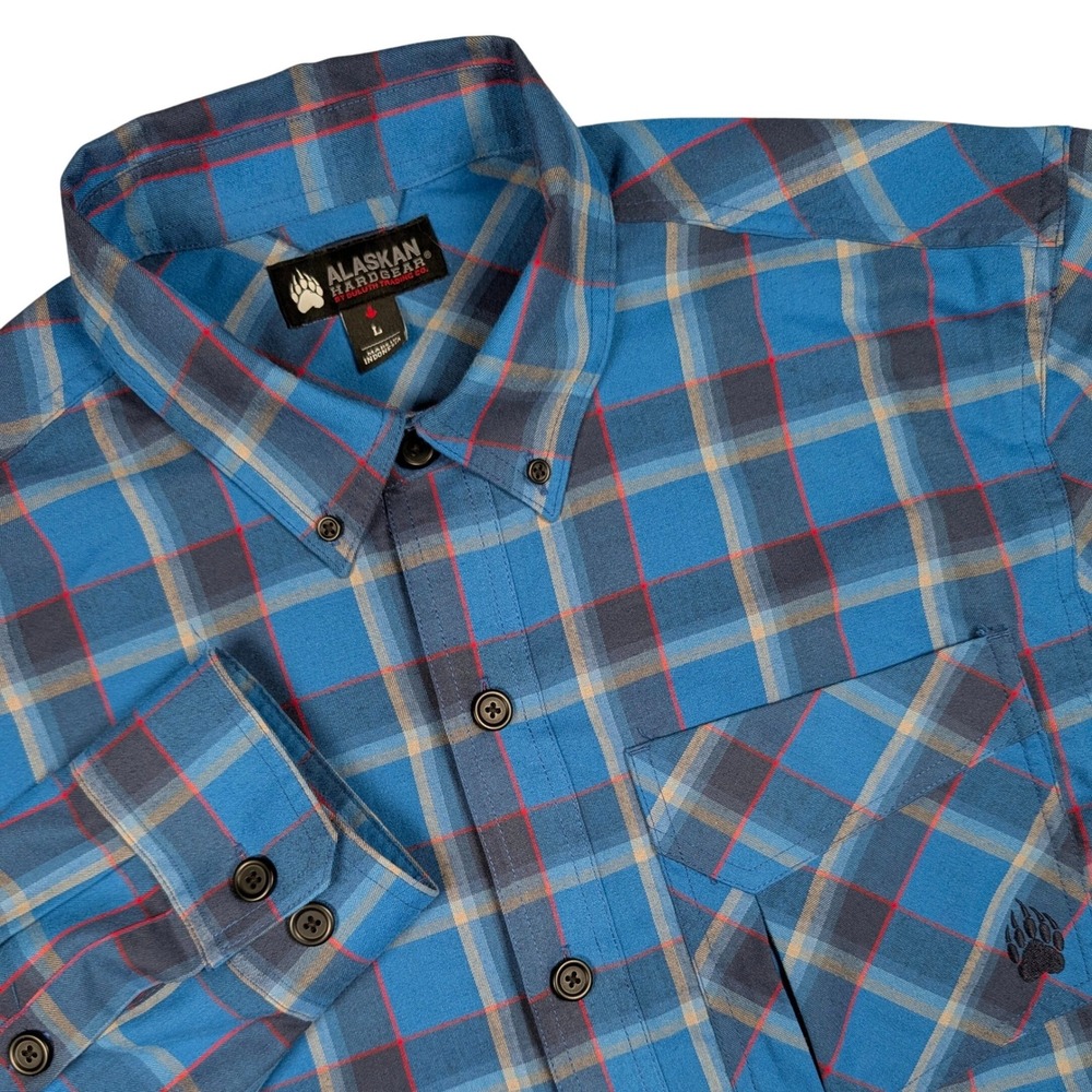 Alaskan Hardgear Midnight Sun Shirt Mens L Blue Plaid Wool‎ Blend Flannel 89319